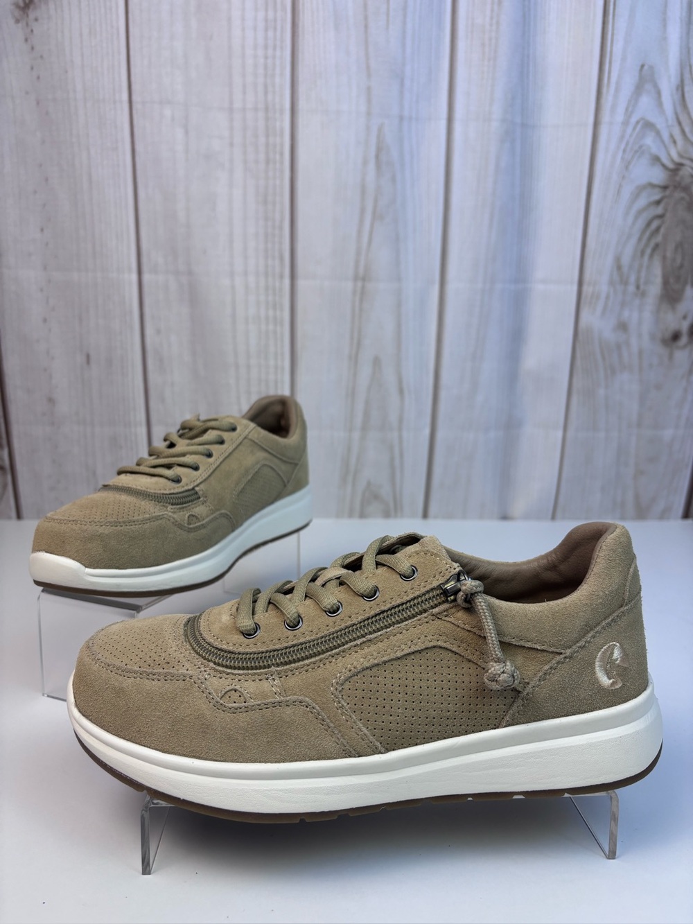 Billy Footwear Comfort Jogger Orthotic Unique Wrap Around Zipper Suede Taupe 7.5